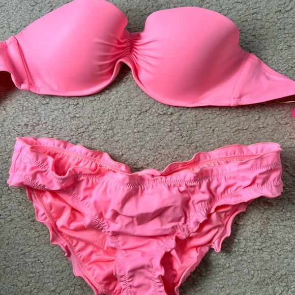 Victoria's Secret Ruched Push Up Bandeau Bikini 34C/ Size Small - Picture 2 of 5